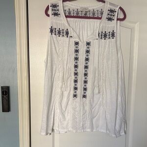 Lucky Brand White Blouse with Blue Accents